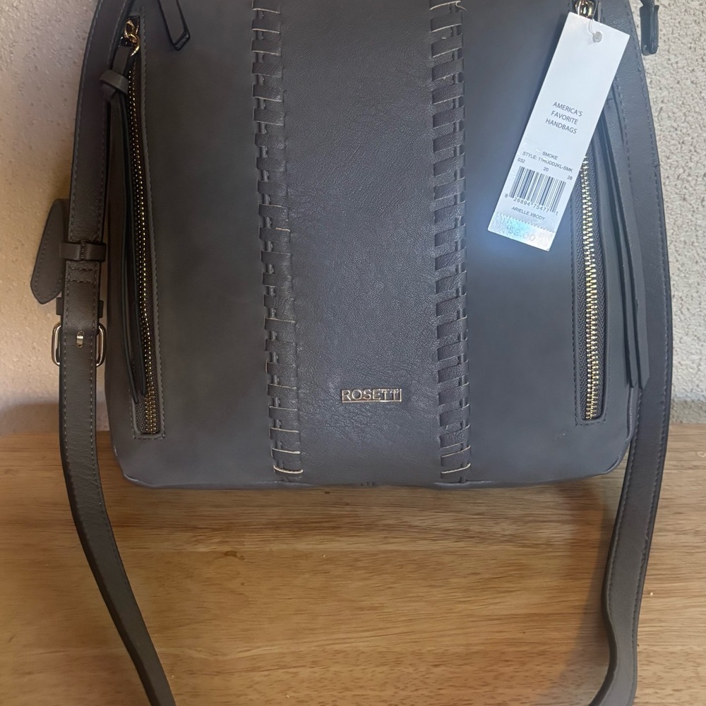 Rosetti Gray Crossbody Bag with Zipper Accents